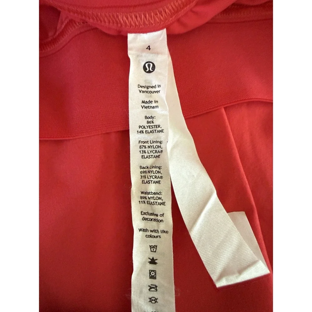 Lululemon Court Rival High Rise Skirt Size 4 Red Tennis Golf‎ Skort